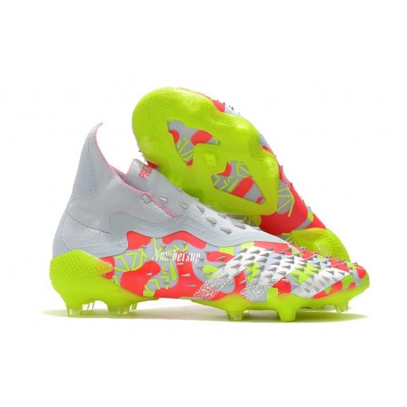 adidas Predator Freak + FG Crampons de Football Blanc Jaune Rose