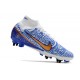 Nike Zoom Mercurial Superfly 9 Elite SG Traction Blanc Bleu