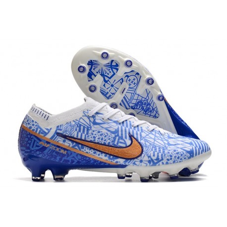 Chaussure Nike Zoom Mercurial Vapor XV Elite AG Blanc Bleu Or