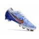 Chaussure Nike Zoom Mercurial Vapor XV Elite AG Blanc Bleu Or