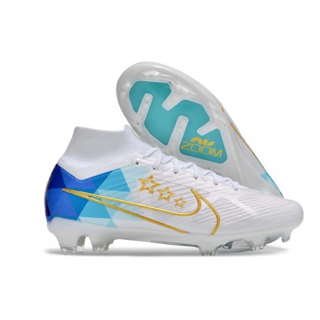 Nike Air Zoom Mercurial Superfly Elite IX FG Blanc Bleu Or