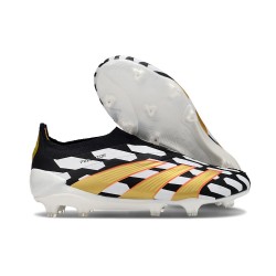 Crampons adidas Predator Elite Laceless FG Noir Blanc Or