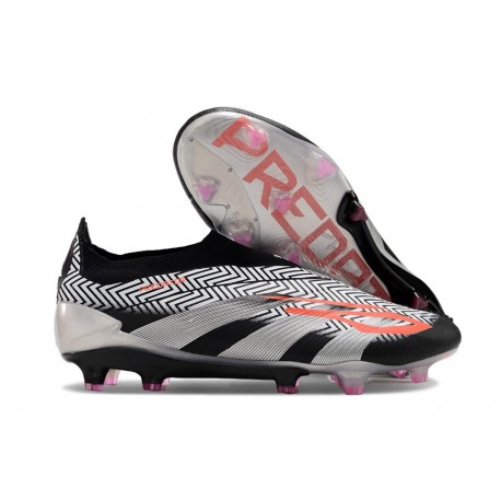 Crampons adidas Predator Elite Laceless FG Noir Argent Rose