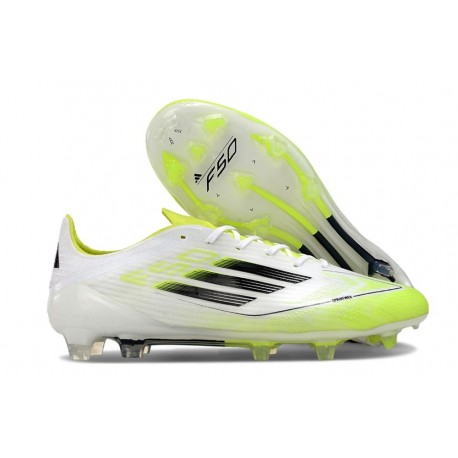 Crampons Adidas F50 Elite FG Blanc Noir Jaune