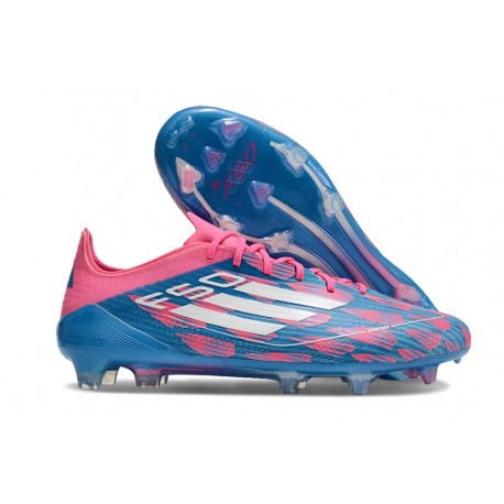 Crampons Adidas F50 Elite FG Bleu Solaire Blanc Ftwr Rose