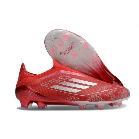 Adidas F50 Elite Sans Lacets FG Neuf Rouge Argent