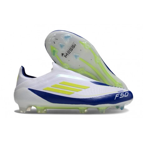 Adidas F50 Elite Sans Lacets FG Neuf Blanc Jaune Solaire Bleu Lucide