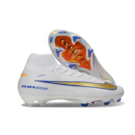 Nike Zoom Mercurial Superfly 10 Elite FG Blanc Or Bleu