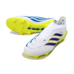 Crampons de Foot adidas Predator Laceless Elite FG Blanc Jaune Bleu