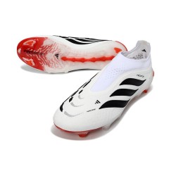 Crampons de Foot adidas Predator Laceless Elite FG Blanc Noir Rouge