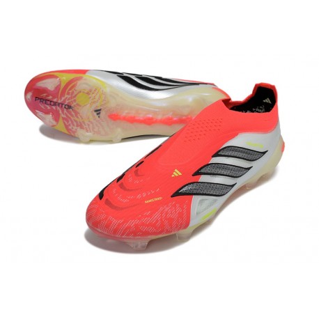 Crampons de Foot adidas Predator Laceless Elite FG Rouge Blanc Noir