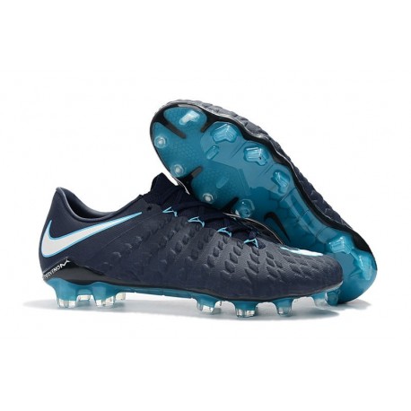 Chaussures Homme Nike Hypervenom Phantom 3 FG Cyan Blanc