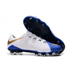 Nike Crampons Hypervenom Phantom III Elite FG Blanc Bleu Or