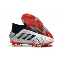 adidas Crampons de Foot Predator 19+ FG Argent Noir Rouge